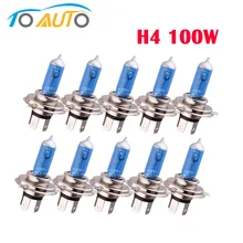 10 шт. H4 100 W, 12-тивольтная галогенная лампа для задних фар автомобильные лампы супер яркие галогенные лампы авто фары 5000 K