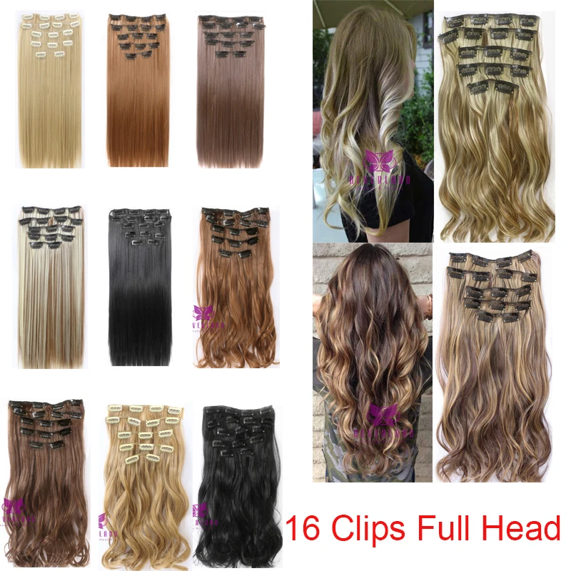 Fashion 1 Sets Clip On Hair Extension 22inch/24inch 7pcs/set Natural