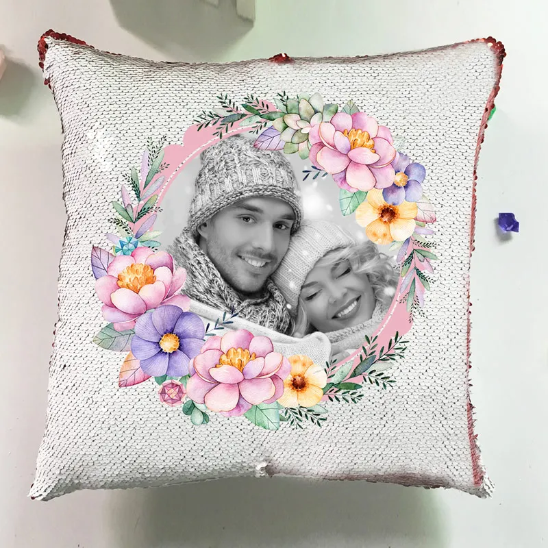  Luxury Custom Photo Glitter Pillows Case Home Cushions Design Reversible Sequin (1)