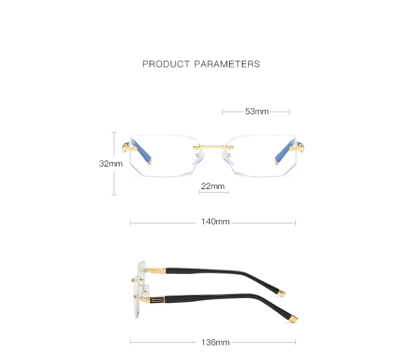 Новая изящная с бриллиантами отделка без бортиков очки для чтения тренд металл в возрасте Анти-усталость анти-синие очки для чтения+ 1,00-+ 4,00