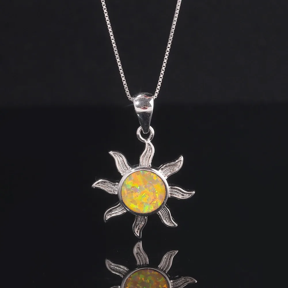 

CiNily Luxury Large Fire Opal Sun Pendants Silver Plated Solar Star Charms With Earth Yellow Stone Simple Chic Jewelry Man Woman