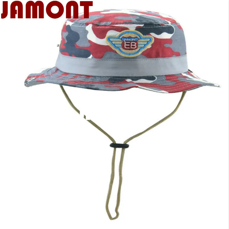 

[JAMONT]Cotton Camouflage children hat kids summer bucket hat with string wide brim caom fishing cap for baby girl boy panama
