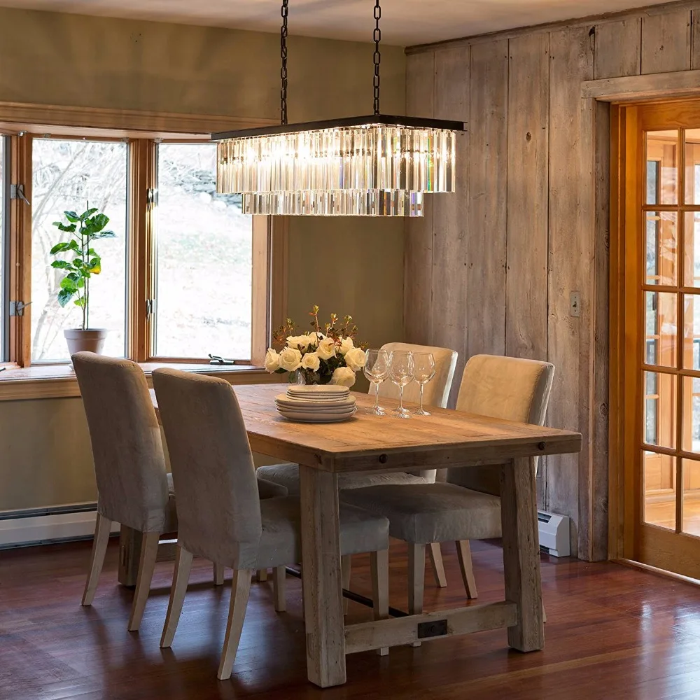 Luxury Contemporary Rectangular Island Crystal Chandelier Lighting
