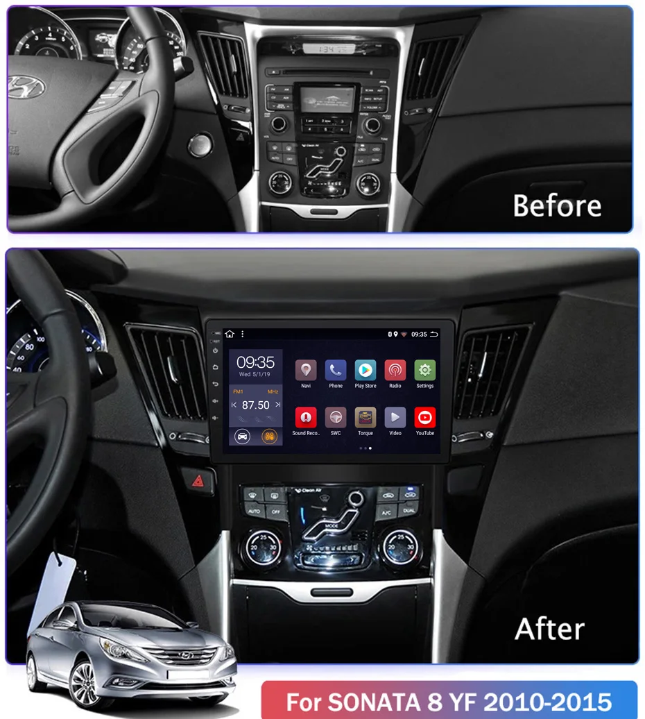 Cheap 9 inch 2.5D IPS HD multi-touch screen Android8.1 2G RAM 32G ROM NAVI For HYUNDAI Sonata 8/YF 2010-2015  with Bluetooth USB WIFI 1