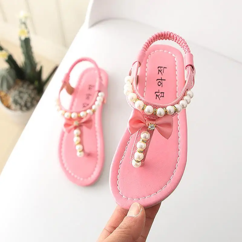 Модная детская обувь с жемчугом Летняя детская обувь сандалии новые сандалии с бантом для девочек обувь для малышей B50 - Цвет: Pink