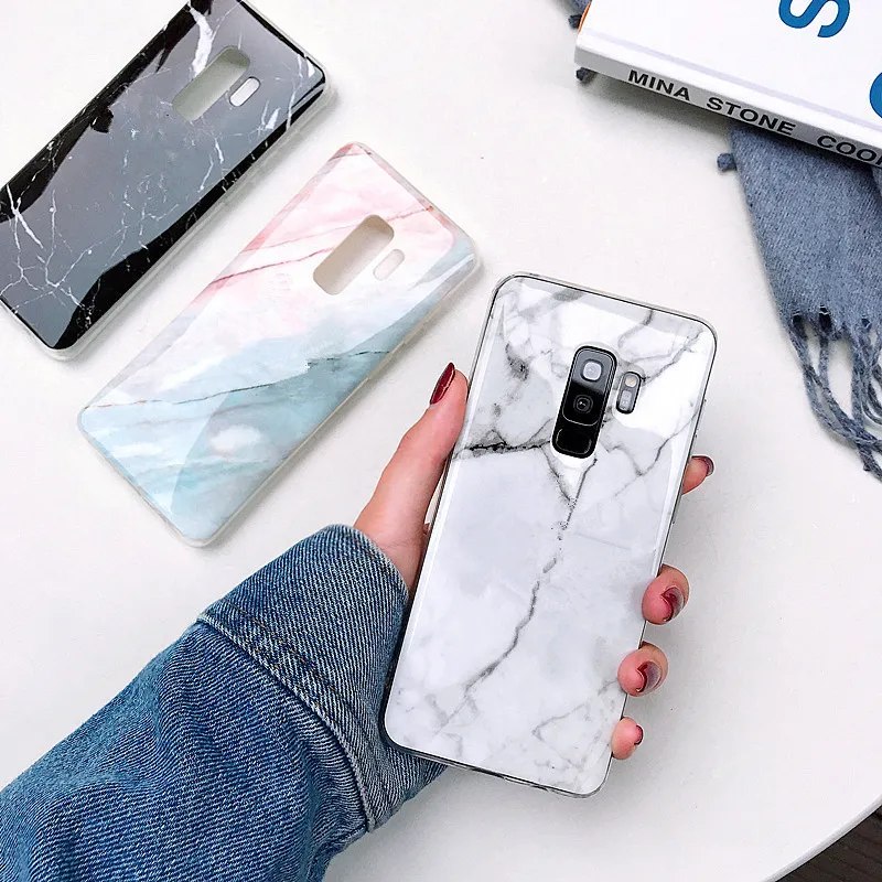 S10 Plus Marble Case For Samsung galaxy S7 Edge S8 S9 Plus Scrub Soft TPU case Note 8 Note 9 Protective Cover shell Phone Holder