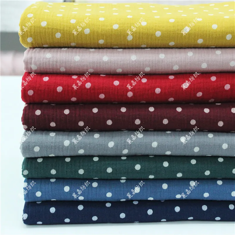 Хлопковая ткань, двойной марлевая ткань, хлопок, креп, ткань, маленькие точки, пузырчатая пряжа, детские брюки