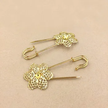 

Retro Brooch Bases with 25mm Circle Fliligree Flower Settings Blanks Safety Pins Clips DIY Findings Golden tone