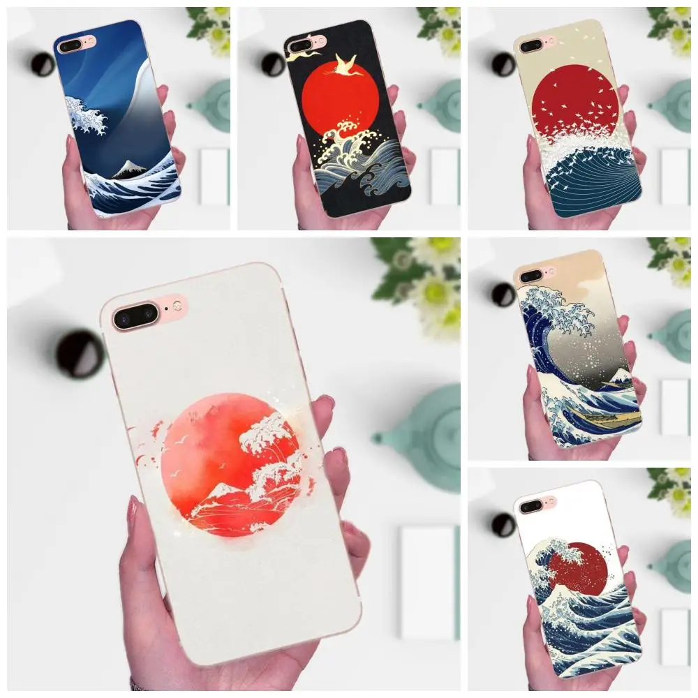 Волна Искусство Японский зеленый Illust для Galaxy A3 A5 A7 On5 On7 2015 2016 2017 Grand Alpha G850 Core2 Prime S2