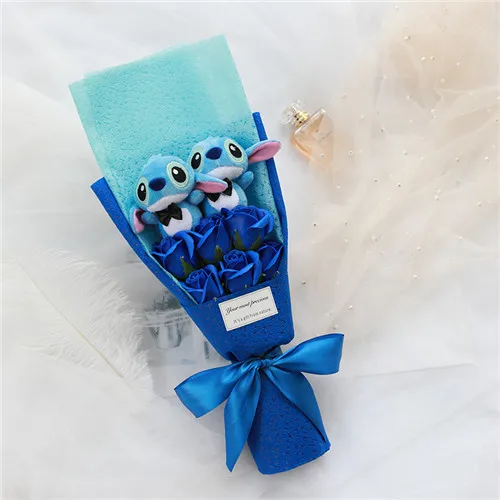 Lovely Cartoon Stitch Plush Toys Stitch Bouquet with Artificial Flowers For Valentine's Day Wedding Party Decoration - Цвет: small blue stitch