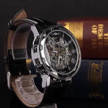 Shellhard1pc Men's Luxury Black Skeleton Leather Watch Sport Automatic Mechanical Stainless Steel Wrist Watch Montre Homme ik colouring mens orologio uomo automatic wristwatch skeleton steampunk wrist watch stainless steel band male clock montre homme