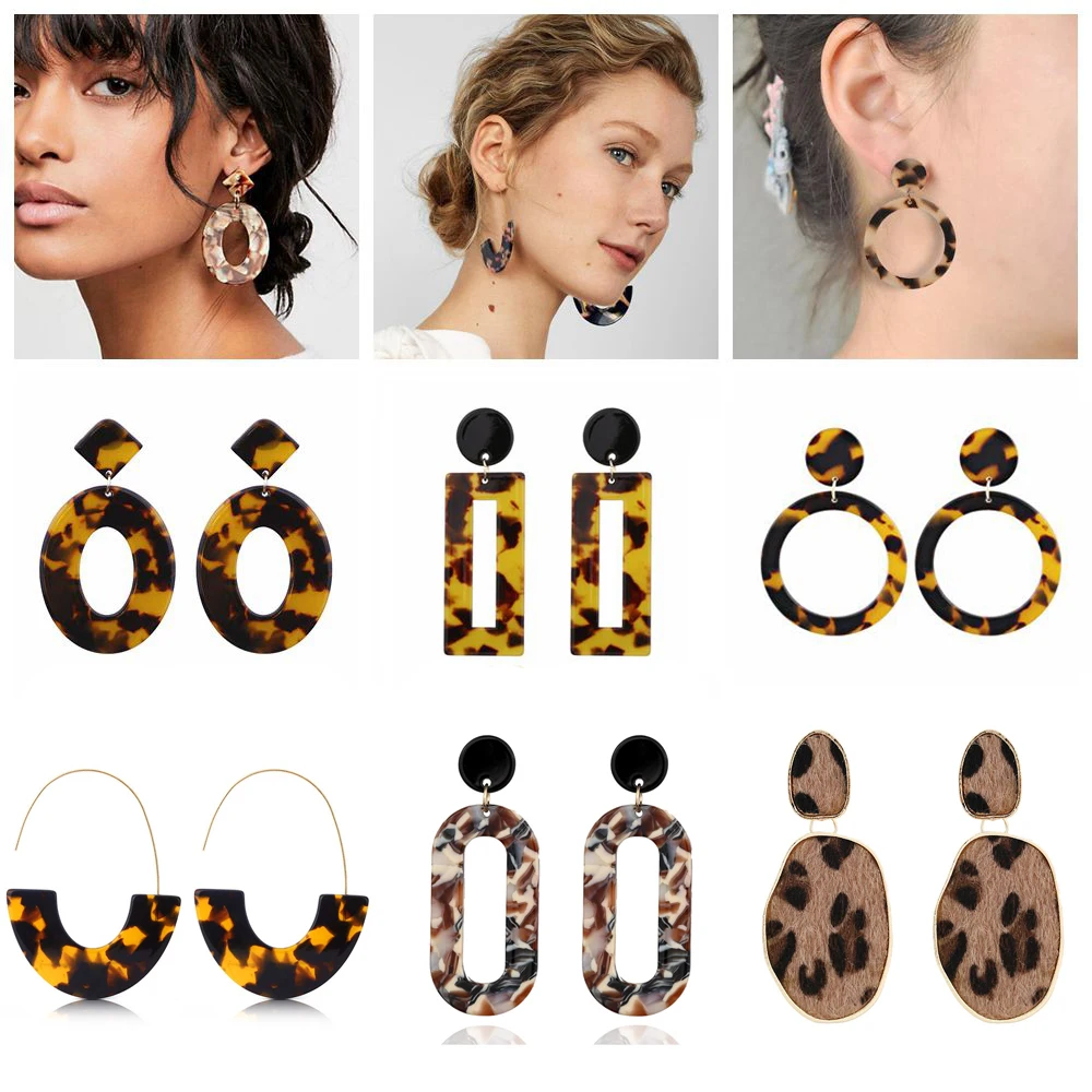 

2019 New Fashion Leopard Grain Multi-Color Big Hook Acrylic Earrings Special Design Semicircle Resin Drop Earring ZA Brincos