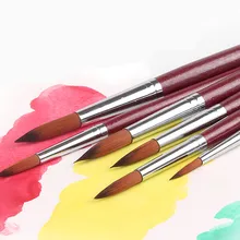 6 шт круглые кисти художника-высокое качество красный соболь(волосы ласки) длинная ручка круглая кисть для покраски набор