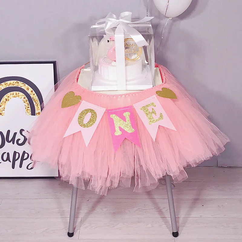 Kuchang 100cm DIY Customized Tulle Tutu Table Skirt Tableware Wedding Party Birthday Baby Shower Decor For Home New Year - Цвет: pink