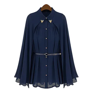 

2016 Autumn New Vintage Loose Chiffon Cape Sequined Collar Long Batwing Sleeve Women Blouse Shirt OL Tops Blusas