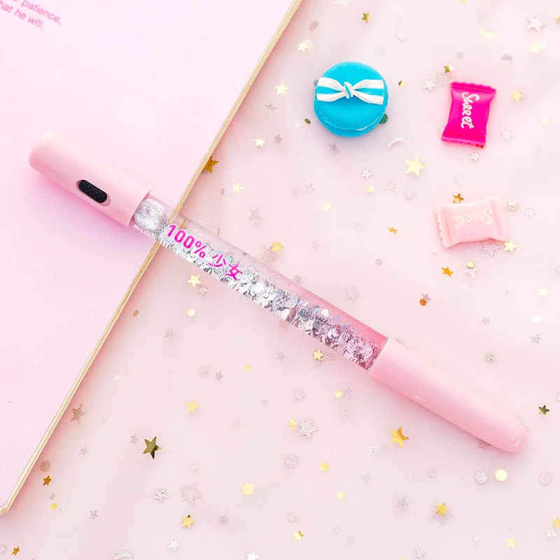 1 шт., цветная гелевая ручка с зыбучим песком, Kawaii, маленькая волшебная фея, светодиодный светлые ручки для письма, подарок для детей, канцелярские принадлежности для офиса и школы - Цвет: LED Pink