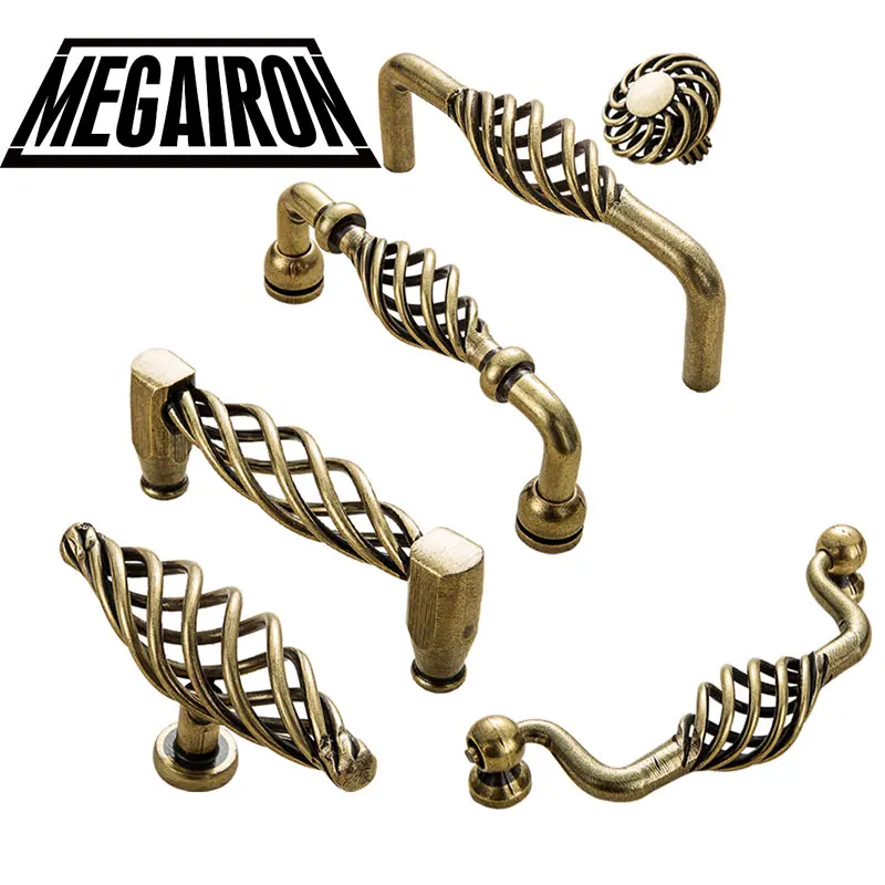 MEGAIRON Vintage Furniture Handles Iron Cabinet Wardrobe