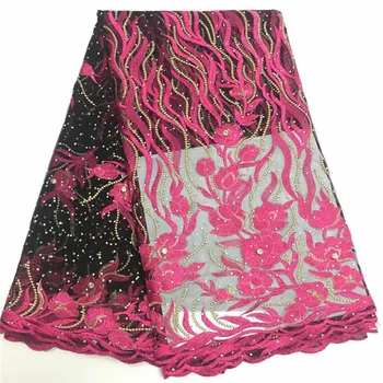 

Fushia Pink 2018 Nigerian Lace Fabrics With Stones High Quality Mesh Net African Laces Fabric Wedding African French Tulle Lace