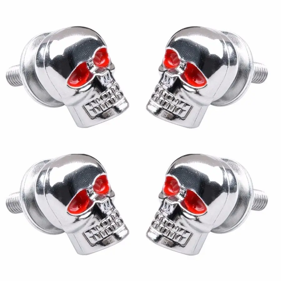 

4pcs/lot Screws Caps Motorcycle Car Truck Chrome Skull Screws Cap License Plate Frame Fastener Nuts Bolts Nails Car Decorations