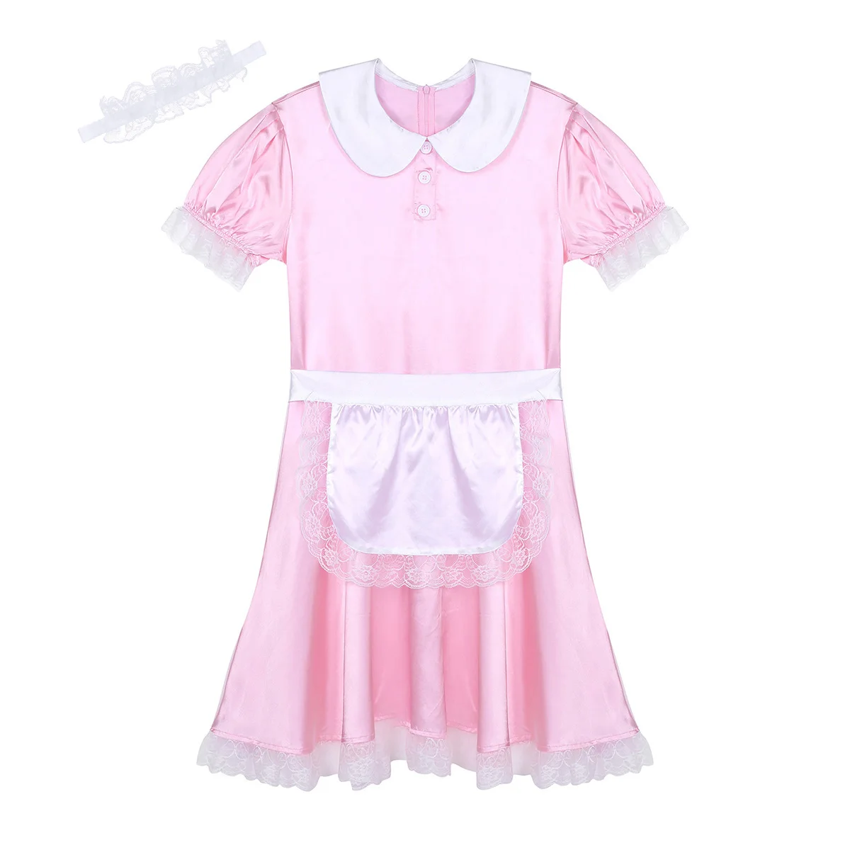 

MSemis Mens Sissy Girl Maid Lingerie Dress Uniform Sexy Roleplay Costume Clubwear Gay Sissy Satin Dress with Headband and Apron