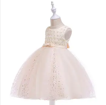 

Sleeveless Beads Bowknot Little Girls Birthday Party Dress Clothes Wedding Flower Girl Dress Shining Bling Stars Pegeant