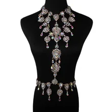 Venta caliente Collar de la Declaración de Lujo Cristalino Colorido Largo Cuerpo de La Mujer Joyas de Cristal Sexy Collar de Cadena Cuerpo de Joyas