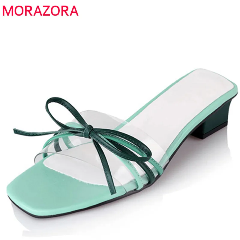 

MORAZORA 2019 new fashion style women sandals slipper bowknot summer shoes mixed colors simple med heels prom shoes woman