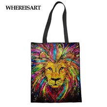 WHEREISART Тигр Лев для девочек женская большая сумка для покупок Холст сумка через плечо для подростков Женская милая пляжная сумка с принтом таксы