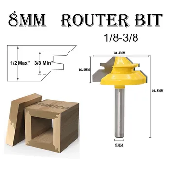 

45 Degree 8mm Wood Lock Miter Milling Cutter Tool 1/8-3/8 Shank Tenon Router Bits End Mill for Woodworking