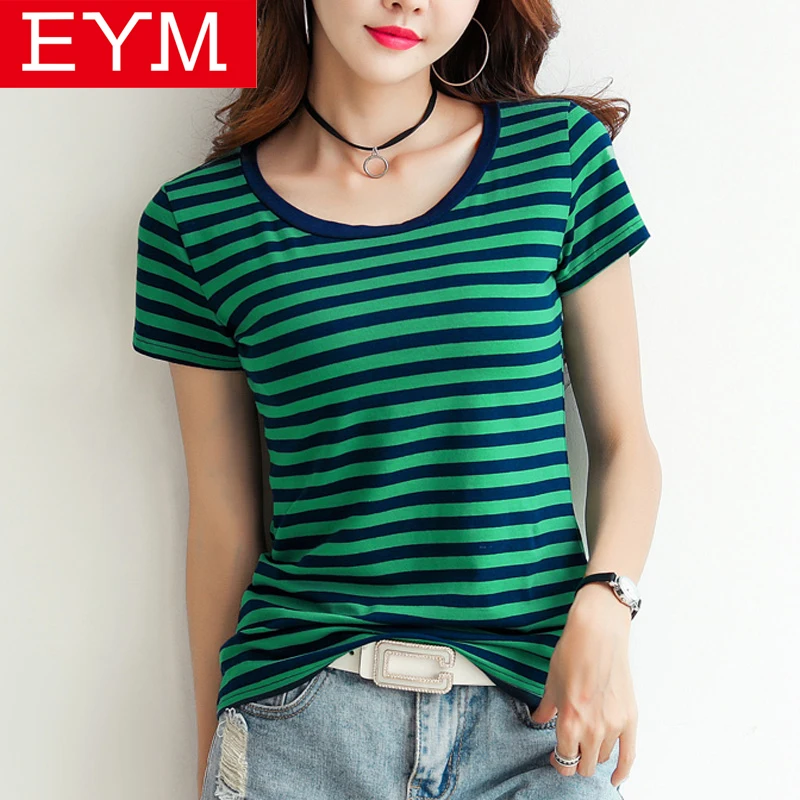 

2019 Summer New Cotton t shirt Women Classic Navy Style Striped Short Sleeve t-shirt Tops Female Plus Size Casual Tee Clothes