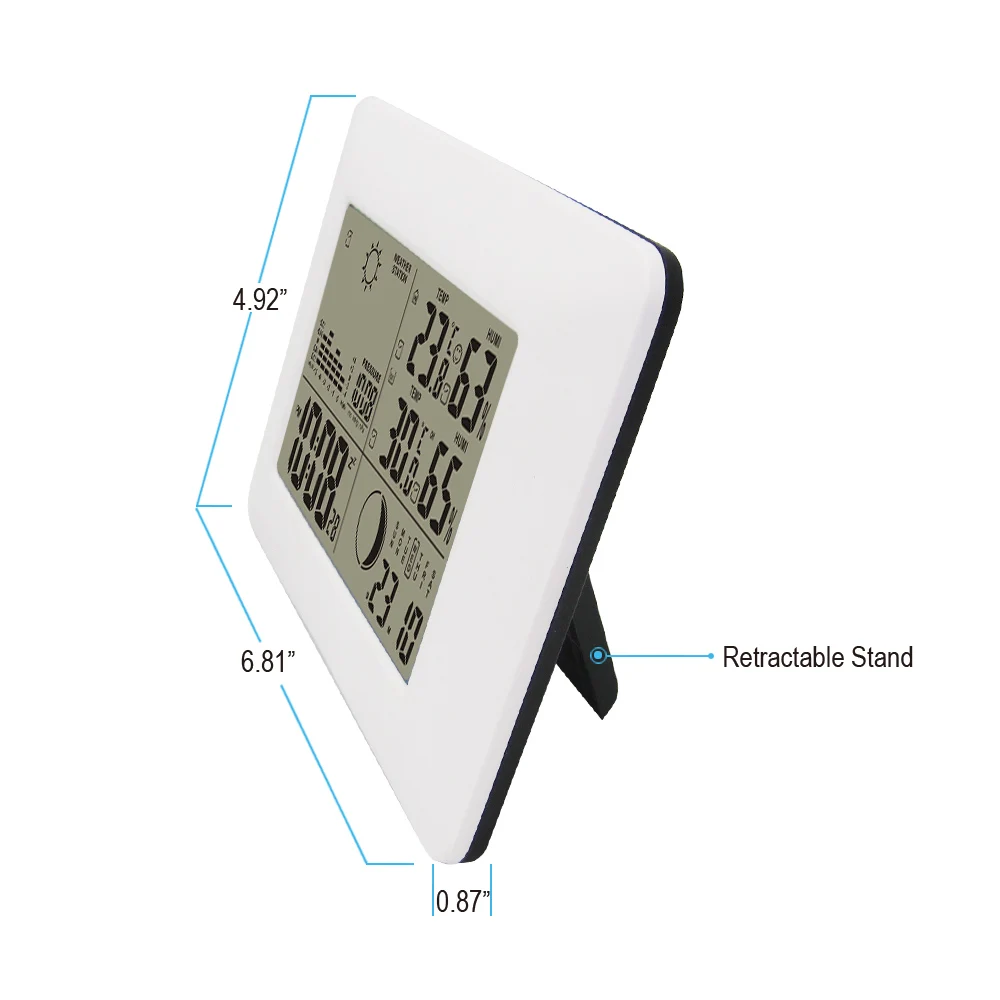 DYKIE белые РЧ цифровые часы Беспроводная метеостанция с синим термометр с фоновой подсветкой гигрометр барометр 2 дистанционные датчики