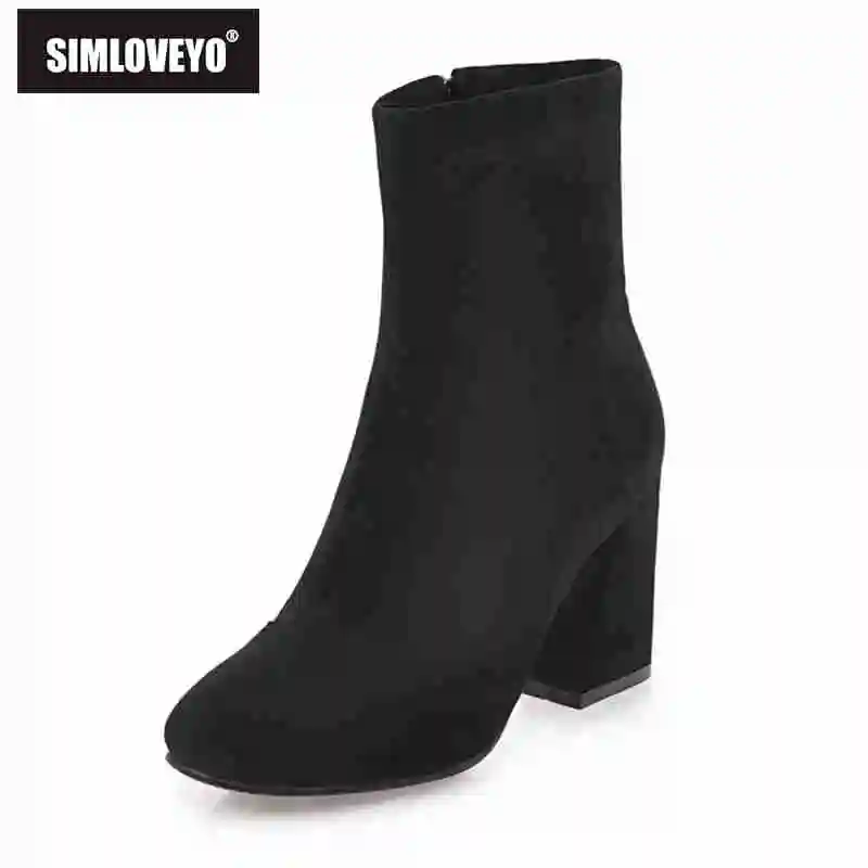 

SIMLOVEYO Plus size 34-3 Zapatos mujer Fashion Shoes women Ankle boots Bowtie Ladies boots Casual Zipper Flock Solid Boots A776