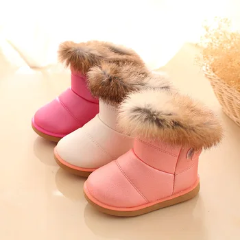 

Boys Girls Snow Boots Kids Winter Shoes Warm Plush Fashion Children Plush Soft with Fur Child Boots Leather Snowboots for Baby