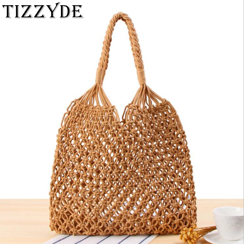 new mesh straw handbag net hollow out fashion shoulder bag Mori style