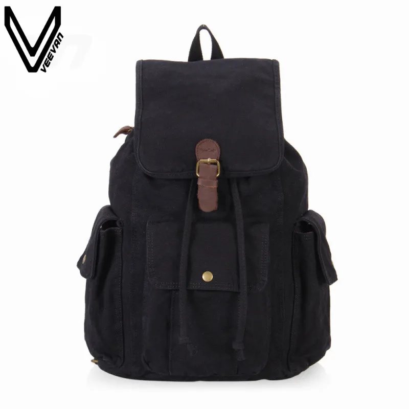 

VEEVANV 2016 Hot Sale Vintage Canvas Backpack For Teenagers Men Casual Shoulder Bags Laptop Travel Black Backpack New Fashion