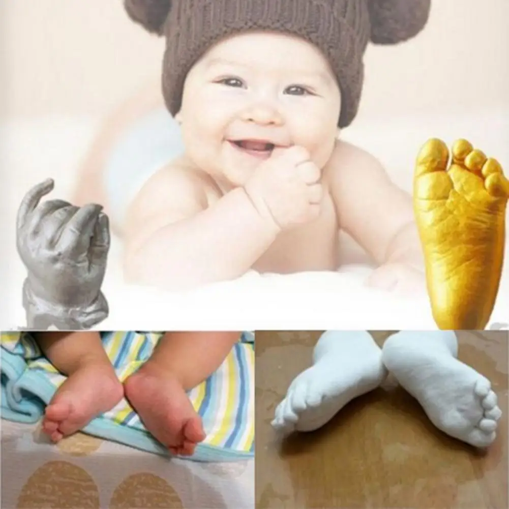 Baby 3D Hand Foot Print Mold Powder Plaster Casting Kit Handprint Footprint Keepsake Birthday Gift Infant Baby Growth Memorial