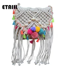 Ethnic Hippie Hobo Corss Body Bohemian Beach Bag Straw Women Crochet Fringed Pompon Tassel Luxury Brand With Logo Shoulder Bag