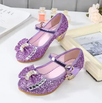 

Children Girls Shoes Glitter Princess High Heels Sandals Pink Dance Weddings Kids Fashion Butterfly Crystal Party Shoes