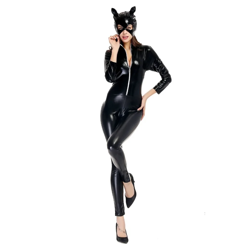 Новинка! Взрослые костюмы для косплея, сексуальный черный комбинезон из искусственной кожи с котом, женский латексный костюм кошки, клубная одежда, костюм для хэллоуина