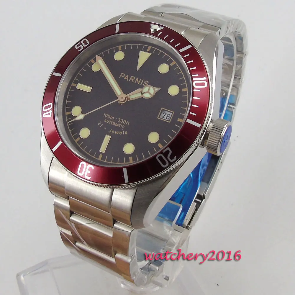 2019 New styles 41mm parnis Black dial Luminous Hands Date Sapphire Crystal 21 jewels MIYOTA Automa