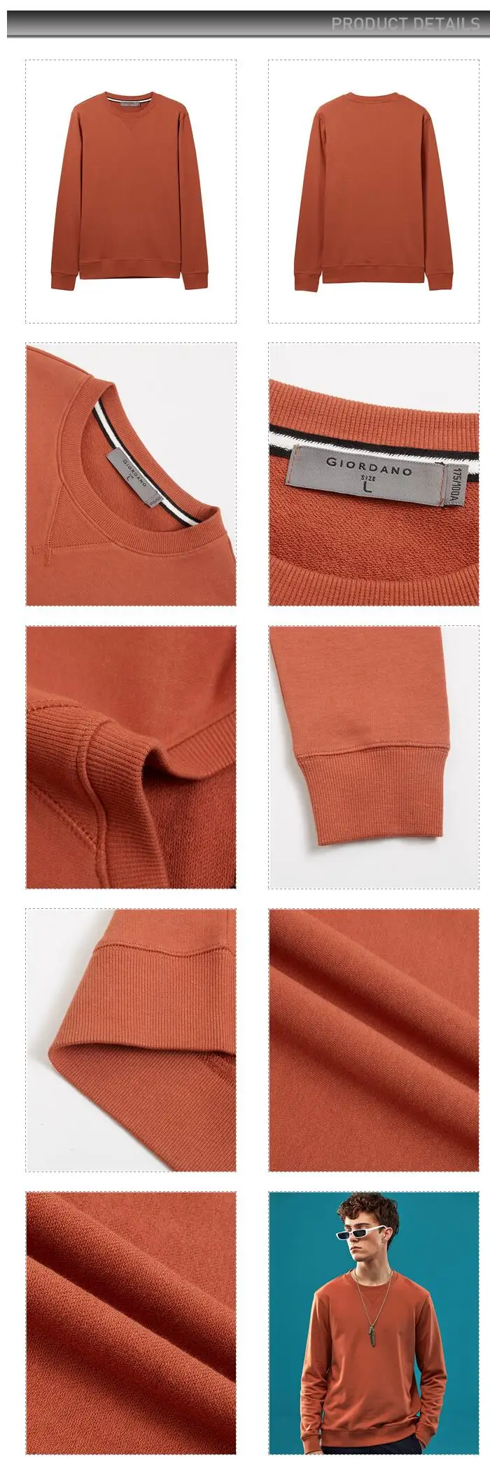 Giordano мужской пуловер с круглым воротом и длинными рукавами,имеется несколько цветовых решений данной модели