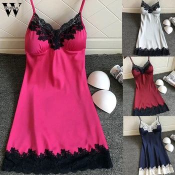 

Sexy Lingerie Women Satin Sleepwear Sleeveless Strap Nightwear Lace Cami Top Sets Underwear New Style NightGowns Sleepwear