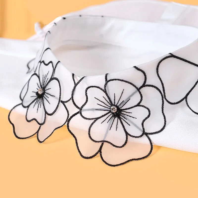 

Embrodiery Chiffon Shirt Fake Collar Women Detachable Collars White Ladies Tie Black False Collar Shirt Removable Nep Kraagie