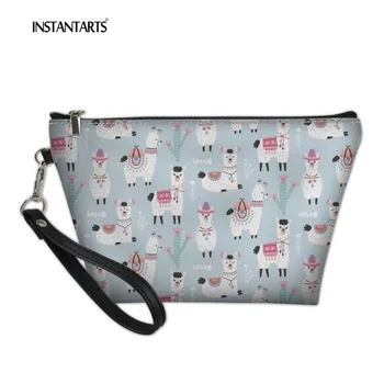 

INSTANTARTS Travel Lady Cosmetic Cases Cartoon Alpaca Brand Women's Luxury Make Up Bags Storage Leather Makeup Holder Organizer