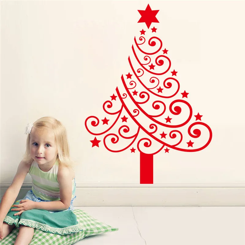 

Christmas Tree With Star Wall Stickers For Shop Office Home Decoration Vinyl Window Decals Xmas Festival Season Wall Mural Art