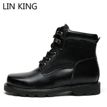 LIN KING/мужские зимние ботинки больших размеров; теплые плюшевые короткие ботинки на шнуровке; высокие мотоциклетные ботинки в стиле панк; мужские ковбойские ботинки в стиле панк