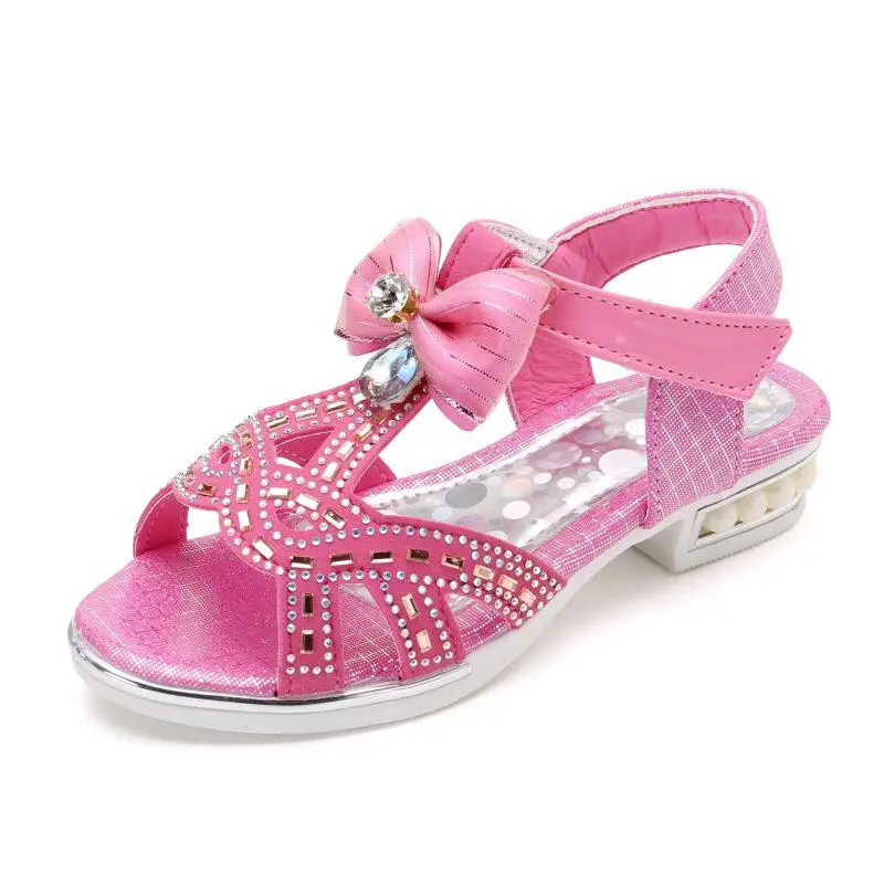 Kseniya kids/летние модные сандалии для девочек; мягкая дышащая кожаная обувь со стразами для девочек; вечерние туфли принцессы; 6, 8, 10, 12 - Цвет: Violet