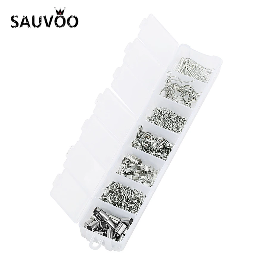 

SAUVOO 220Pcs/lot Mixed Stainless Steel Clasps Extender Chain Jump Ring Lobster Clasp Earring Hook 9-Pins Diy Jewelry Findings