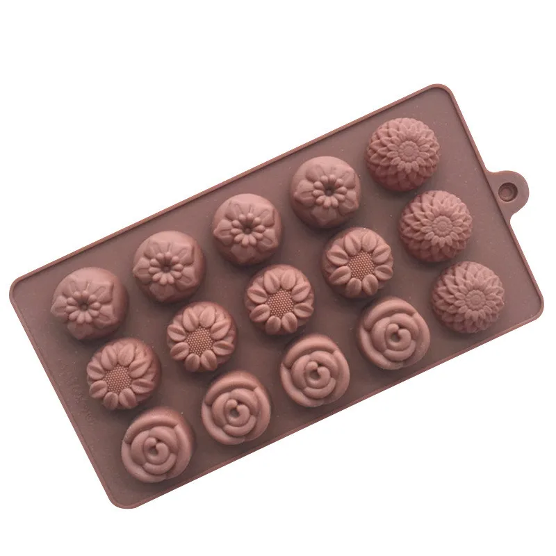 Free shipping 15 even different flower shaped silicone chocolate mold