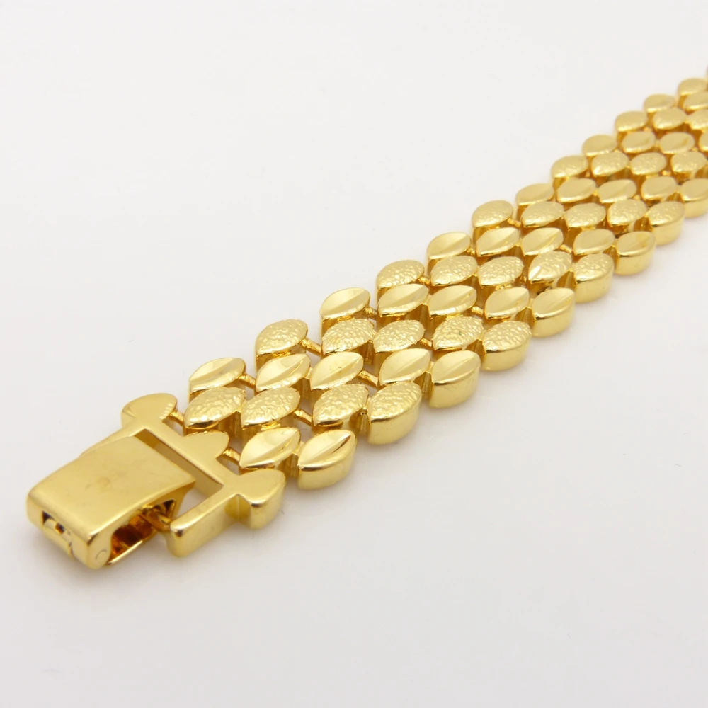Твердый желтый золотой заполненный широкий браслет цепь на запястье для женщин мужчин